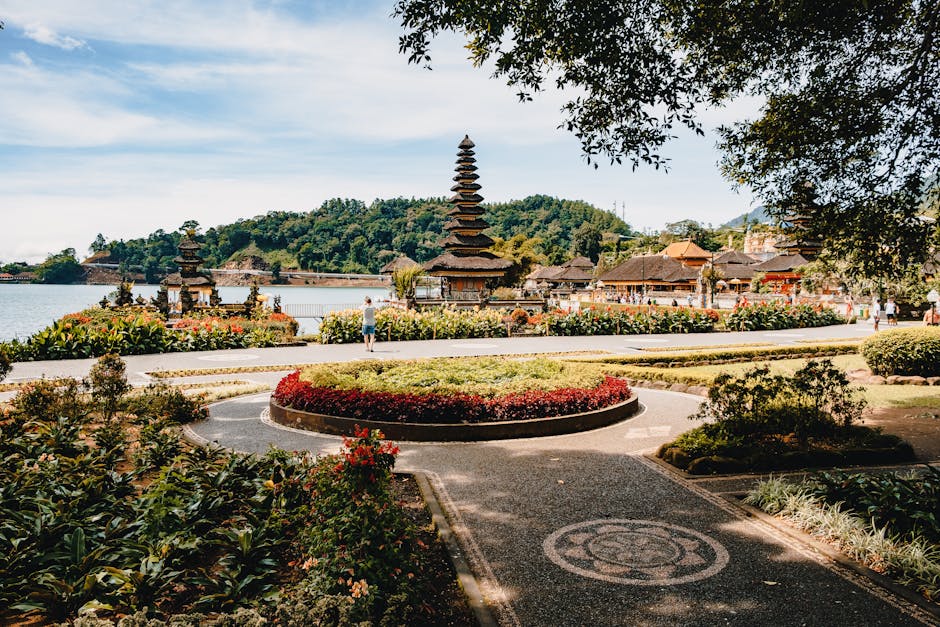 Beautiful landscape of Pura Ulun Danu Bratan temple and garden in Bali, Indonesia.